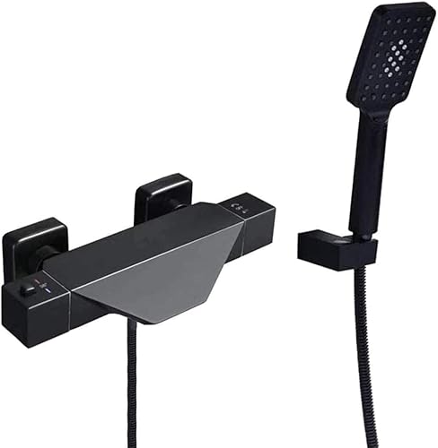 NZPOST Thermostatic Black Bath Taps & Mixer Shower Set Chrome Sink Tap with Waterfall Filler Shower Head &
