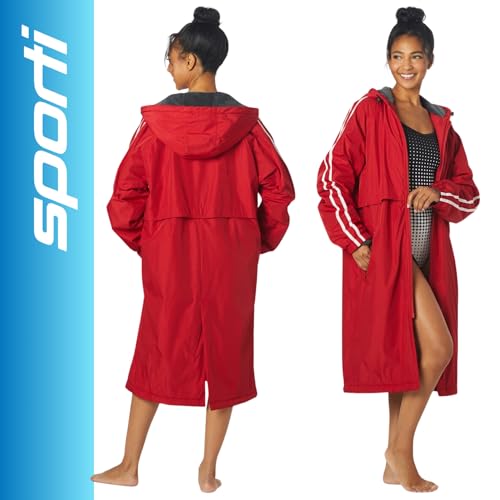 Image of Sporti Unisex Swim Parka with Comfort Plush Fleece Lining, Multi Pocket Zipper - Water Resistant Swim Coats for Women & Men