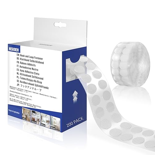 NISUOIEN White Dots with Adhesive for Classroom 200 Pack 3/4" Small Circles, Hook and Loop Self Adhesive Dots