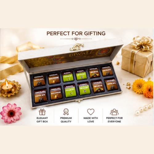 Image of CHOCOTONIC Premium Assorted Chocolate Gift Box | 12 Individually Wrapped Chocolate Bites | Mixed Flavours | Festive Gift Pack for Diwali, Birthday, Anniversary & Corporate Gifting