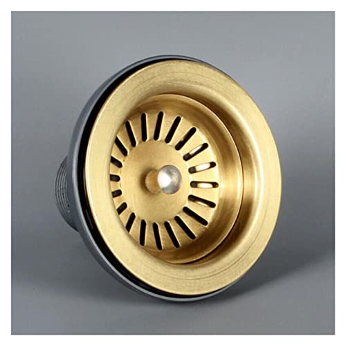 Bouchon Evier Brosse en laiton Or 114 mm Cuisine Évier de vidange Dépousser avec panier à passivers d'évier amovible et couvercle d'étanchéité Filtre Evier (Color : Gold) Cover
