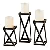 Touch of Class Mylle Geometric Black Metal Candleholders Set of Three Small Medium Large Sizes Modern Pillar Candle Display Prismatic Twisting Square Design Modern Element for Home