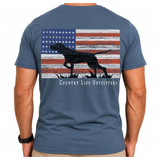 Country Life Outfitters Pointer Dog Americaan Flag Indigo Blue Mens Short Sleeve T-Shirt (Large)