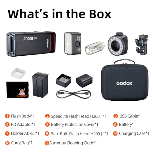 Ficha técnica Godox AD200 Pro II Flash Strobe 1/512~1/1 200Ws 1/8000 HSS 2.4G Wireless X System - Fernando Cortés