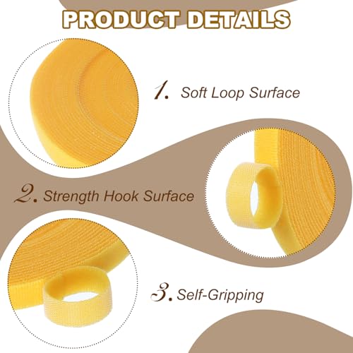 Image of PATIKIL 0.4IN x 33FT Hook and Loop Tape, 2 Pcs Double-Sided Nylon Strips Reusable Cable Ties Roll Multi-Purpose Cord Management Tape Wrap Fastener for Home Office, Yellow