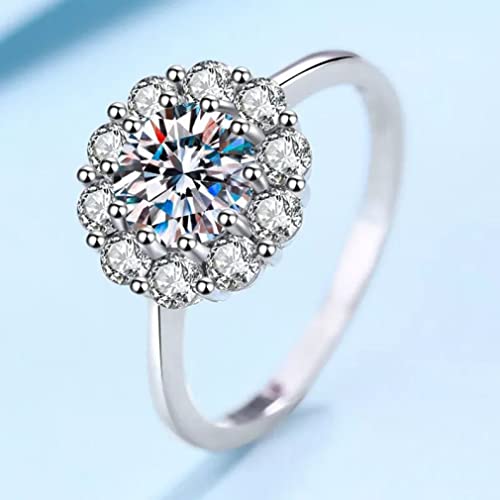 Bijoux mariage d'anniversaire : bague fleur moissanite 1CT en argent