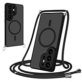 Pnakqil Magnetische Handyband mit Band für Samsung Galaxy S26 Ultra Hülle -Necklace HandyHülle Durchscheinende mit Kameraschutz,justierbarer und Abnehmbarer Kette,Crossbody Magnet Cover,Schwarz