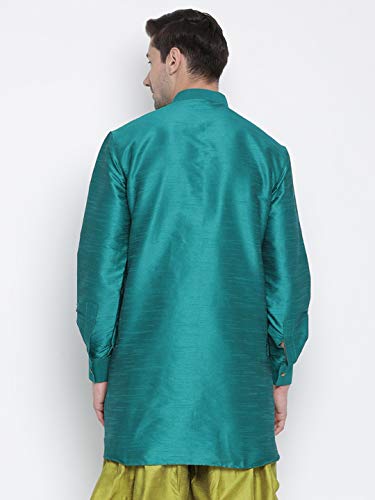 Image of Vastramay Men's Gold Curved Shape Pathani Style Silk Cotton Kurta - Mid-Length with Buttoned Cuff, Soft & Comfortable Ethnic Wear