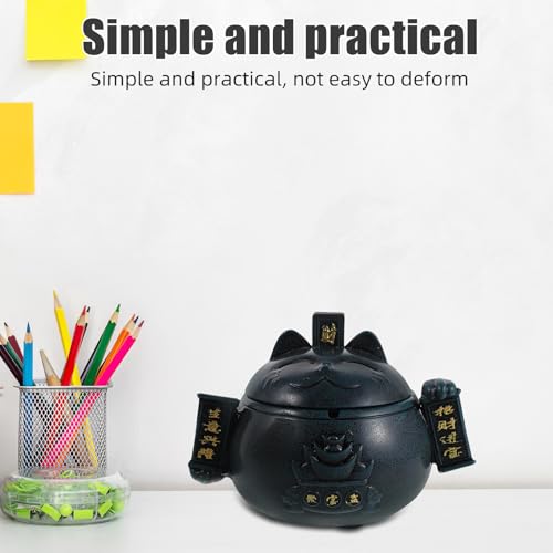 Cendrier céramique Maneki Neko bleu avec couvercle anti-vent pour maison - 6