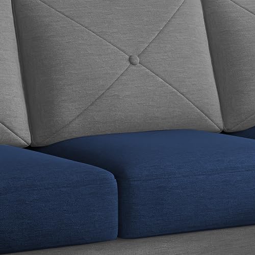 Image of Baloney RHS 6 Seater L Shape Sofa Set with Center Table for Living Room (Blue Grey Fabric) Premium Fabric Sofa