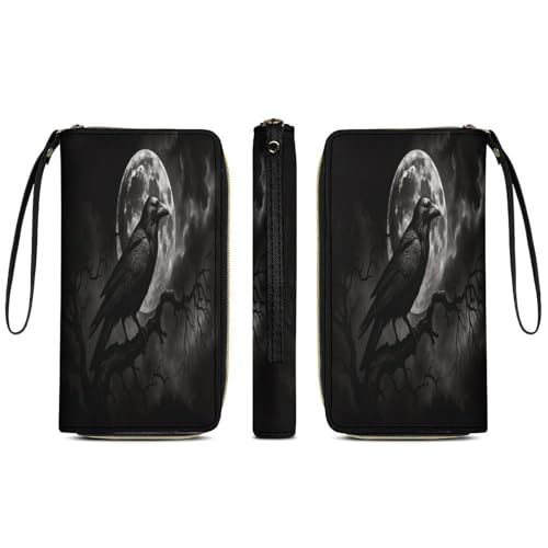Gothic Raven Moon Women's Wallet Wristlet Zipper Purse with Hand Strap Travel Credit Card Holder for Daily Use Gifts4