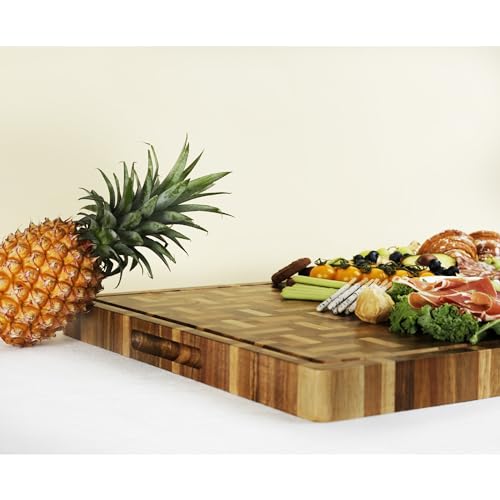 YOUSUNLONG Cutting Board XXL Large End Grain Acacia Wood Mixed With Oak - 24x18x1.5 Inch - Reversible Butcher Chopping Board With Deep Juice Groove And Handle - Cheese Board & Cooktop Board