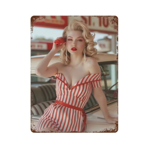 Placa de metal vintage pin up de los años 50 para revivir la nostalgia en tu rincón