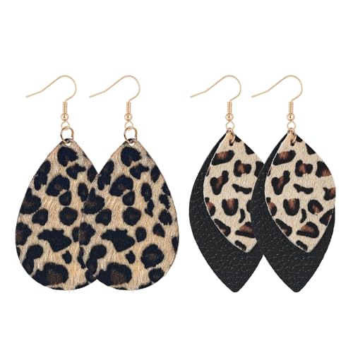 4 PCS Leopard Print Earrings Faux Leather Cheetah Earrings