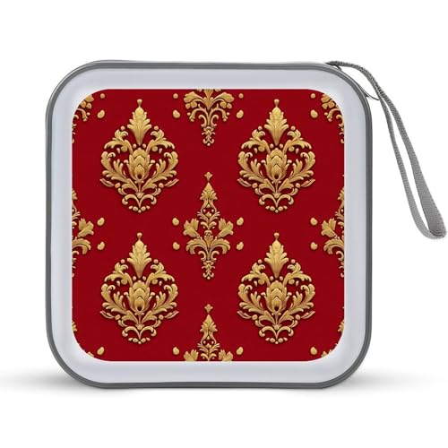 Royal Red Gold Trim Pattern CD Case DVD Storage Case Portable