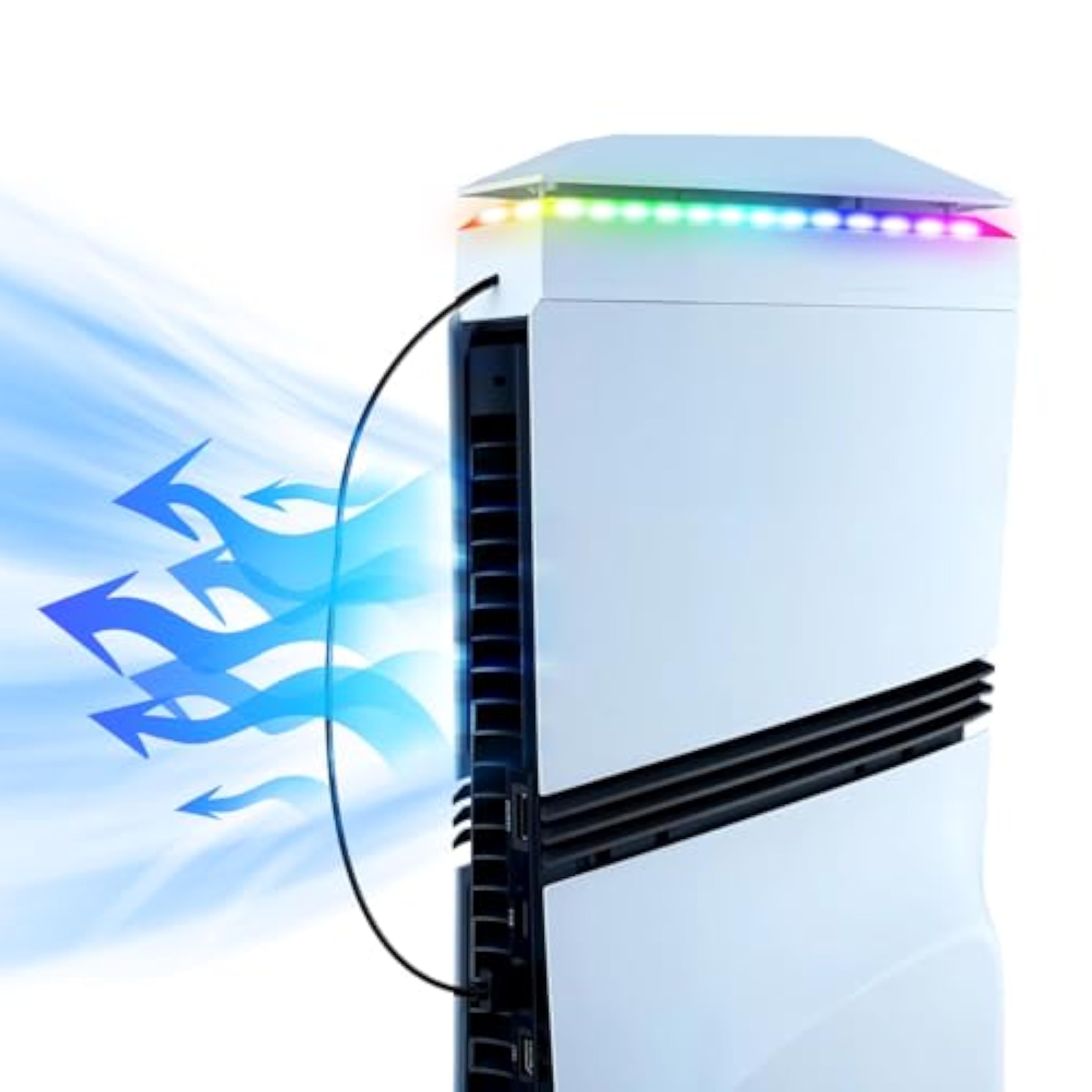 Mcbazel Ventilador Superior para PS5 Pro, Base de Refrigeración Superior Luz RGB DIY con Función de Memoria, Puerto USB Accesorios Protectores para Carga/Transferencia para PS5 Pro - Blanco
