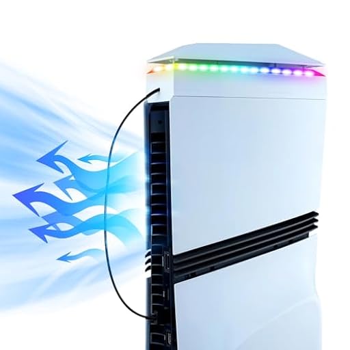 Mcbazel Ventilador Superior para PS5 Pro, Base de Refrigeración Superior Luz RGB DIY con Función de Memoria, Puerto USB Accesorios Protectores para Carga/Transferencia para PS5 Pro - Blanco | Ya disponible en tu tienda friki favorita! En mundofriki.es!