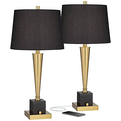Set de 2 lámparas de mesa modernas con puerto USB miniatura 2
