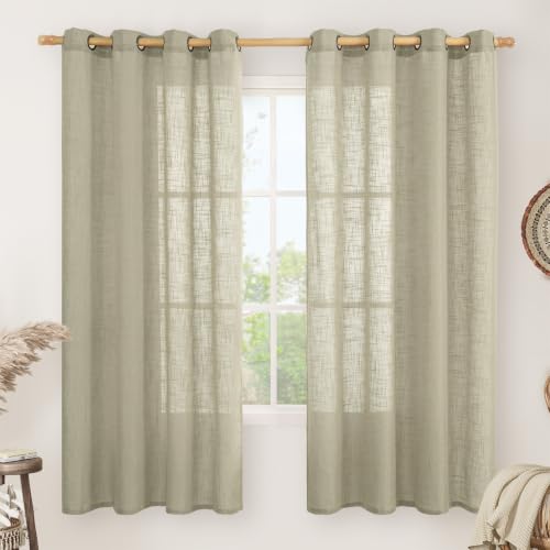 Image of LAMIT Semi Sheer Linen Curtains 72 Inches Long 2 Panels Set, Light Filtering Rustic Boho Drapes Bronze Grommet Living Room Panels for Bedroom /Farmhouse, Oatmeal, 52 x 72 Inch