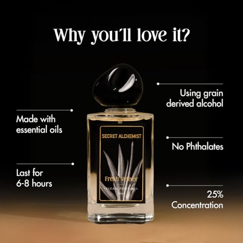 Image of Secret Alchemist Fresh Vetiver Parfum 100ml | Clean, Long Lasting 25% Concentration Citrus Woody Perfume for Men | Italian Lemon, Jasmine & Vetiver | Luxury Gift for Men, Day & Night Wear, 1000 Spritz
