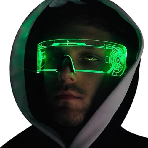 Fency LED Light Up Glasses with 7 Colors, LED Visor Glasses, Luminous Glasses, Flashing/Fixed Light Colors, Glow in The Dark, Cyberpunk Futuristic Cosplay for Adults