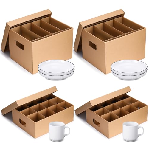 MotiMind 4 Pack Dish Mug Moving Boxes with Divider Kits