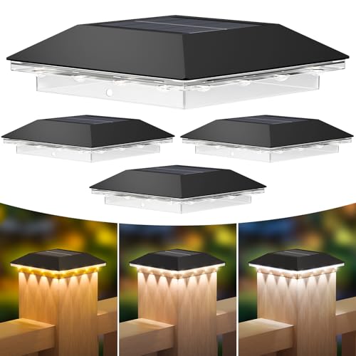 Mlambert 44 Solar Post Cap Lights Outdoor 4 Pack 3 Lighting Modes Waterproof LED Solar Post Lights Wooden Vinyl Fence Deck Post Lighting Black