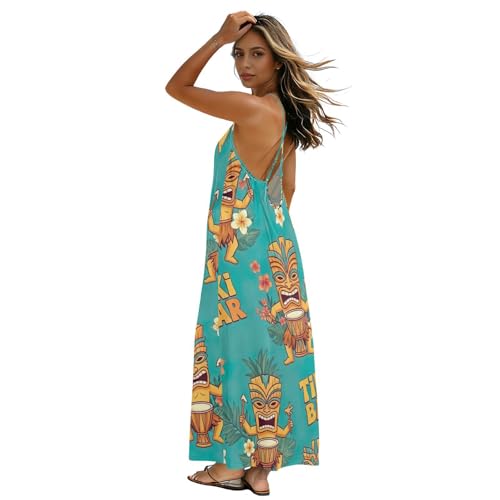 Robe de plage dos nu fluide et légère à motif floral tribal Tiki chic