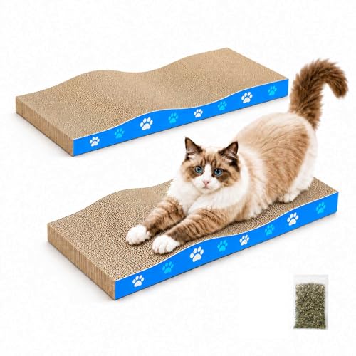Petslucent Cat Scratching Board Corrugate Cat Scratcher for Indoor Cats Double-Sided Usability Recyclable with Catnip Medium 2 Pack