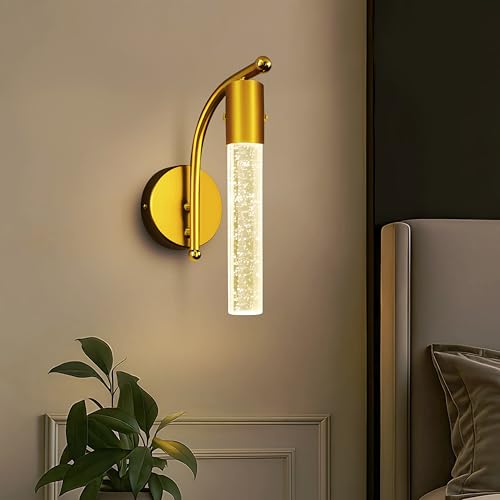 Image of Lampmaster Aurora Modern Decorative Crystal Bubble Wall Lamp | Gold LED Sconce with 3 Color Modes | Home Interior Light for Living Room, Bedroom, Mandir, Balcony, Hallway | Indoor | Pack of 1