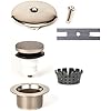 PF WaterWorks PF0970-BN Toe Touch Tip Toe or Foot Act. Bath Tub Drain Assly Coarse Drain 11.5 TPI + Stopper + One 1 Hole Face Plate - Free Hair Catcher/Strainer - Eliminate Clogs Brushed Nickel