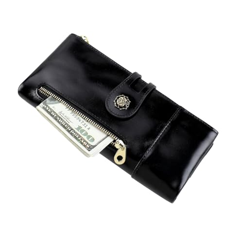 Image of Women's RFID Blocking Wallet Soft Leather Clutch Money Ladies Purse Slim Card Holder Organizer Zip Pocket (3013-Black)