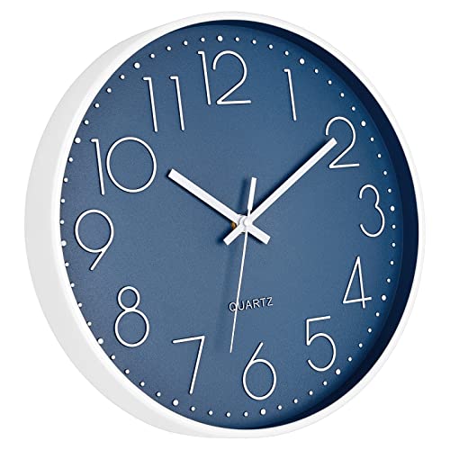 Foxtop Modern Wall Clock Silent Non Ticking Battery Operated Quartz Round Wall Clock Decor For Bedroom Kitchen Home Office School (12 Inch, Cerulean) #TOP1