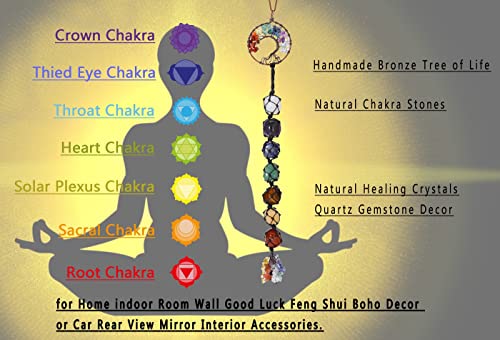 Xiuqilai 7 Chakra Tree Of Life Healing Crystals Stones Hanging Ornament Hippie Boho Car Accessories Rear View Mirror Interior Decor Room Home Wall Meditation Christmas Tree Decoration For Women Men #TOP5