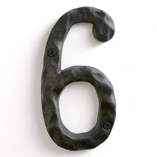 NACH House Numbers for Outside, 5.5 inch Black Address Numbers for House - Number 6 - Rustic Numbers for Outside with Mounting Hardware