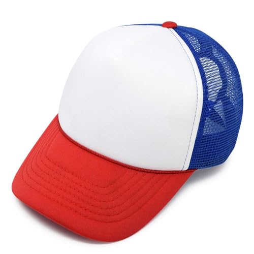 DALIX Trucker Hat Three Toned Mesh Cap in Red White and Blue