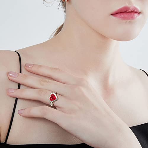 Women Heart Shped Diamond Ring Inlaid Zircon Engagement Ring Bride Wedding Band Delicate Party Jewelry (Red, 7)2