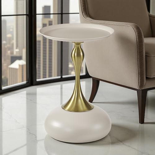 Image of The Attic Luxe Pebble End Table Textured Metal Design, Tea Table for Living Room, Ivory