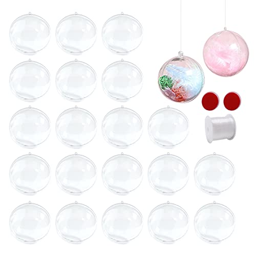 Ornement de boule remplissable en plastique transparent, 20 pièces boules en plastique transparentes bricolage décor à la maison avec ligne et crochets collants pour fête de mariage, 60 mm Cover