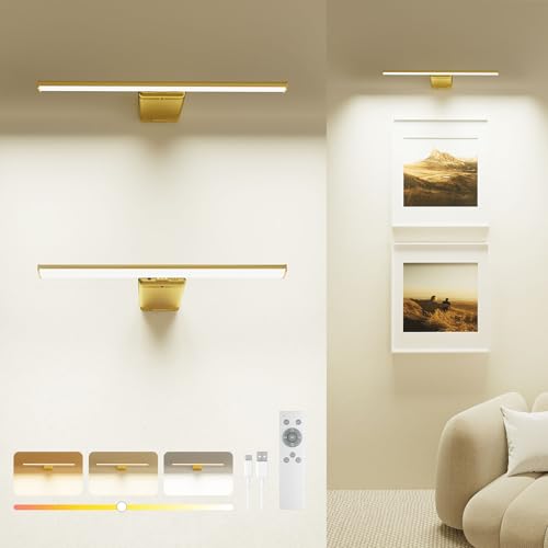 Lampe de Tableau Sans Fil Rechargeable 12000mAh avec Télécommande, Éclairage LED Dimmable pour Peintures et Cadres, Applique Murale Intérieur, 3 Couleurs,...