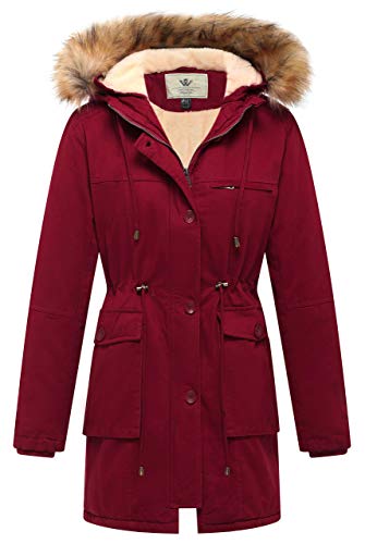 Image of WenVen Womens Warm Heavy Sherpa Lined Parka Coat Casual Military Jacket (Red, M)