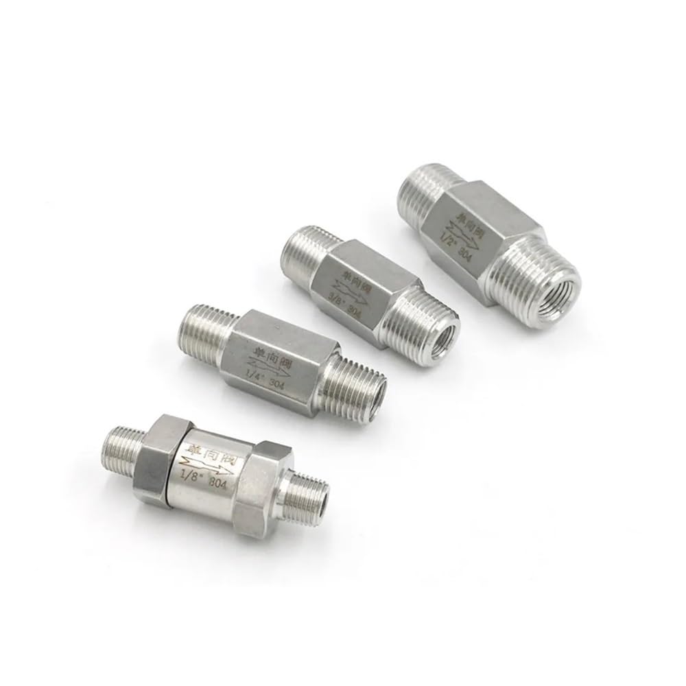 PAKMEZ 1/8" 1/4" 3/8" 1/2" 3/4 Equal Male Check Valve Non One Way 304 Stainless Steel Water Gas Oil(1/2")