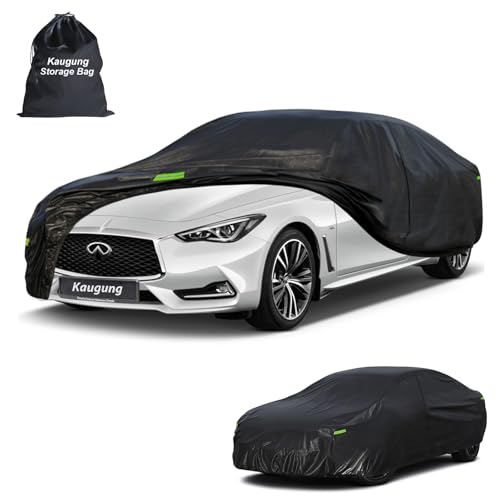 Image of Kaugung Car Cover Custom Fit for Infiniti Q60 (2013-2026), 7 Layers Waterproof All Weather for Automobiles Full Exterior Cover Rain Sun Snow Protector with Door Zipper. Black