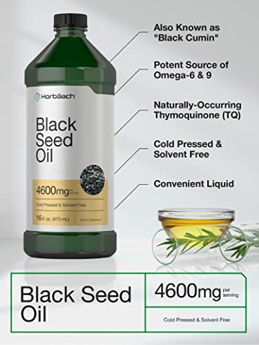 Black Seed Oil | 4600Mg | 16 Oz | Cold Pressed Nigella Sativa Supplement | Vegetarian, Non-Gmo, Gluten Free, And Solvent Free Formula | By Horbaach #TOP2