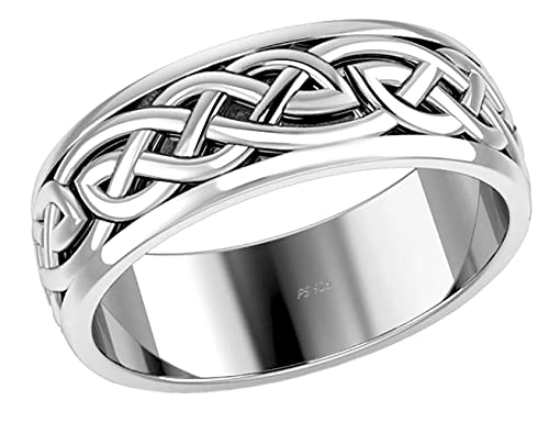 US Jewels And Gems Men's 925 Sterling Silver Irish Celtic Knot Wedding Spinner Ring Band