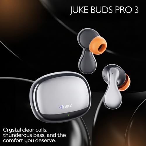 Image of inear Launch Juke Buds Pro3 TWS Wireless Earbuds with 10mm Drivers, 60H Playback, 42dB ANC, 3D Spatial Audio, 47ms Low Latency, Dual Device Connectivity, Bluetooth Earbuds | Black