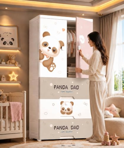 Image of HIWARE Premium Modular Wardrobe for Bedroom, Kids Room and Home | Spacious Clothes Storage Cabinet with Drawers and Shelves | Modern Stylish Design, Heavy Duty, Multiuse Organizer- SJ6514-LITTLE Panda