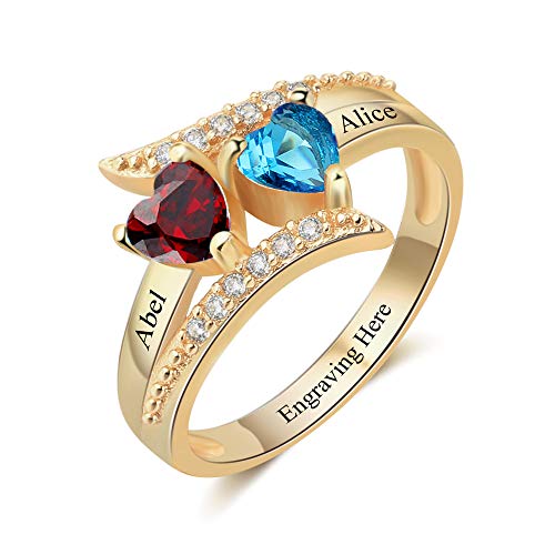 JewelOra Personalized Birthstone Rings for Women Promise Rings for Her Women Mother Rings with Engraved 2 Names Customized Gifts for Mom
