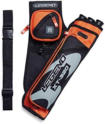 LEGEND XT320 Archery Quivers - Nylon Hip Quivers with 3 Arrow Tube Cases for Target Shooting - Adjustable Waist Belt, T-Slot, Storage Compartments for Accessories, Gear, Tools, Release Tab, Score Card