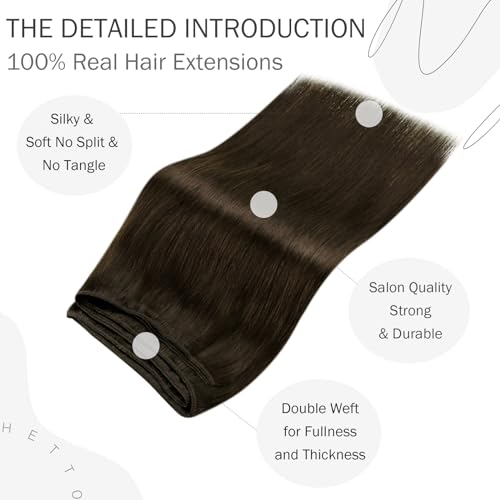 Hetto Weft Hair Extensions Real Human Hair Chocolate Brown 22 Inch 100g, Invisible Sew in Weft Hair Extensions - Image 3